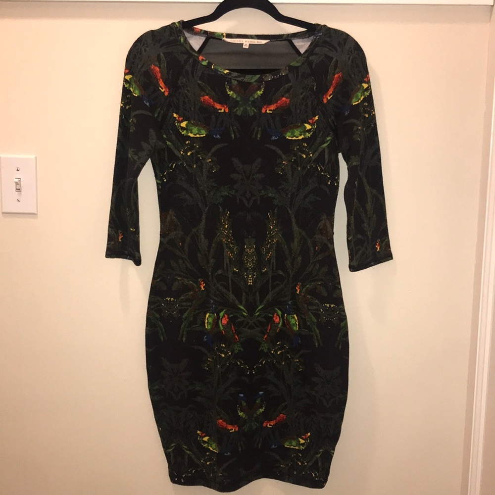 Long sleeve jungle pattern knee-length dress